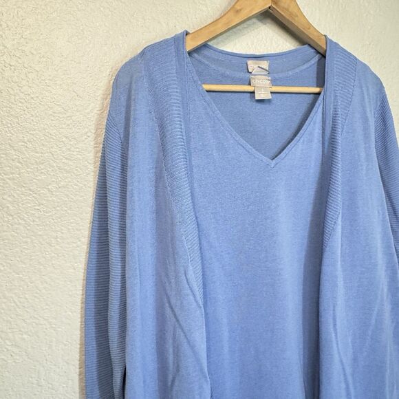 Chicos Cardigan Set Women 3 Blue Knit 2 Piece XL Coordinate Casual Office Work - Picture 2 of 11